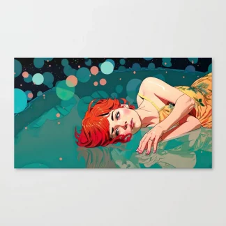 A Young Woman with Red Hair Floating in A Pool